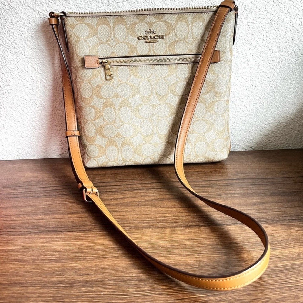 Coach Rowan File Bag Signature Canvas Crossbody Khaki Saddle C1554 - Picture 14 of 14